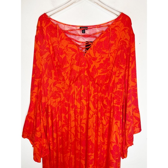 Torrid orange floral challis lace up high low baby doll dress Stretch - Picture 6 of 11